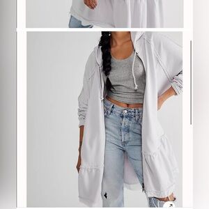 Free People Kara cardi Hoodie with 2 way zipper and ruffled bottom